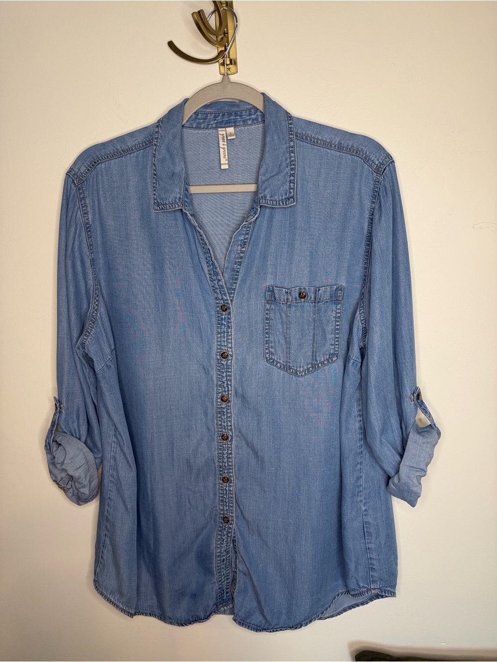Grand & Greene flowy button down denim top size large